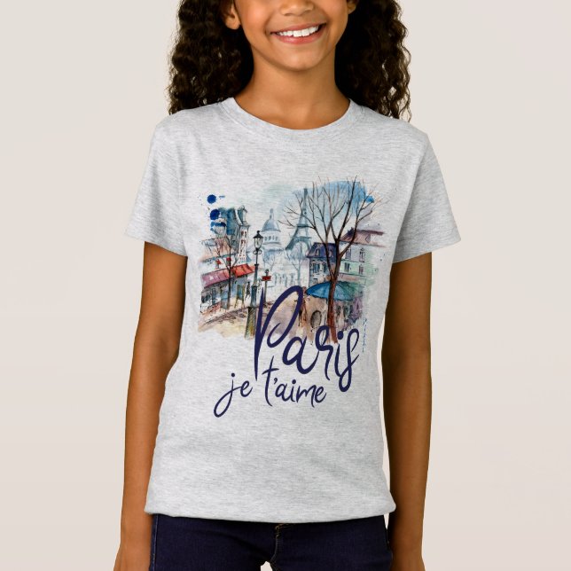 T-Shirt Art de la France de calligraphie d'aquarelle de (Devant)