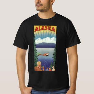 T-shirt Art de l'affiche de voyage vintage en Alaska, Pays