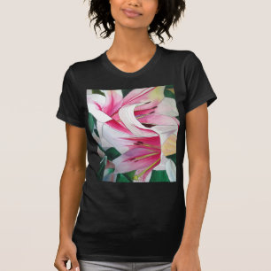 T-shirt Art de l'aquarelle des fleurs de lys blanches et r
