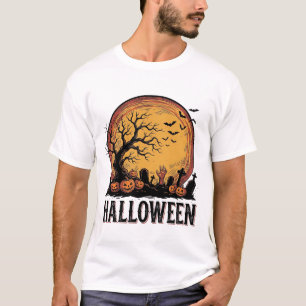 T-shirt Art de lune de chauve-souris de cimetière d'Hallow