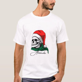 T-shirt Art de Noël du crâne - Santa Hat & Green Scarf |