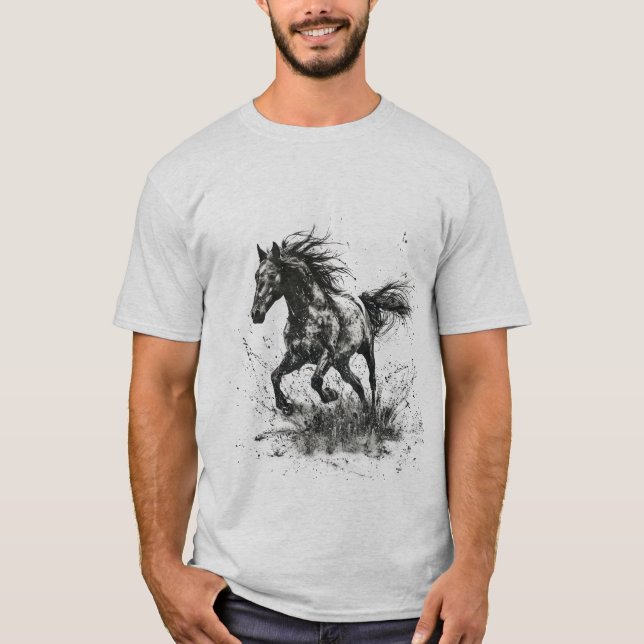 T-shirt Art de pochoir de cheval au galop (Devant)