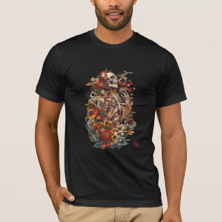 T-shirt Art de squelette japonais | Crâne floral gothique