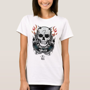 T-shirt Art de tatouage de crâne et de flammes du peloton