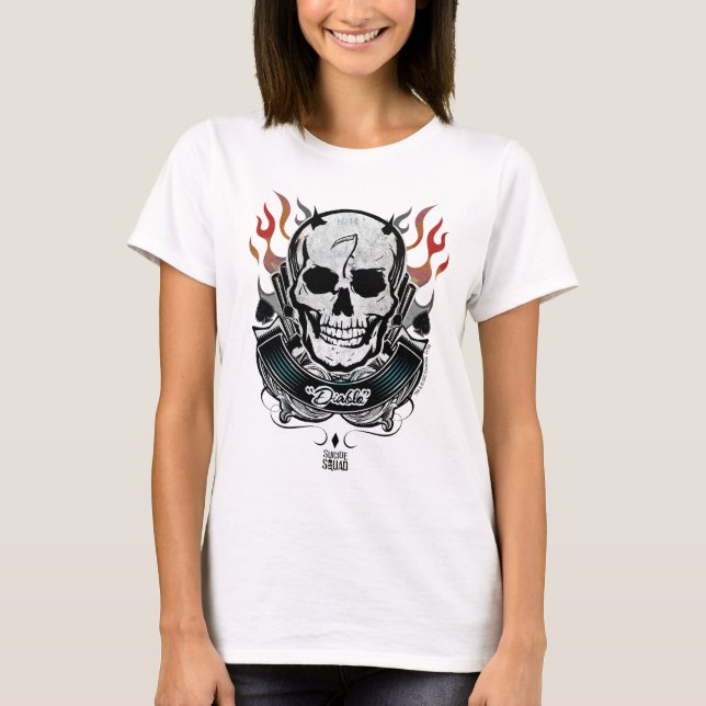 T-shirt Art de tatouage de crâne et de flammes du peloton (Devant)
