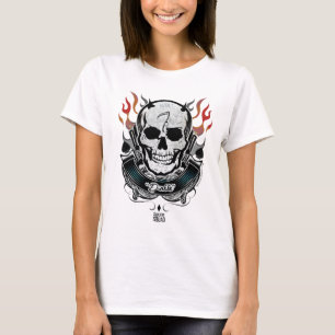 T-shirt Art de tatouage de crâne et de flammes du peloton