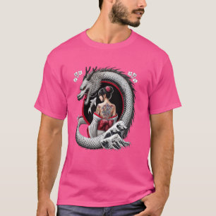 T-shirt Art de tatouage de geisha et de dragon