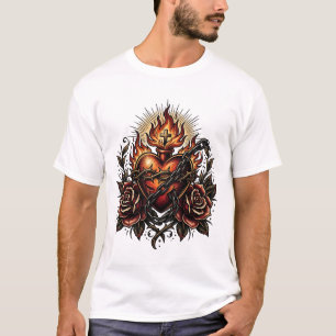 T-shirt Art de tatouage du cœur religieux sombre avec des