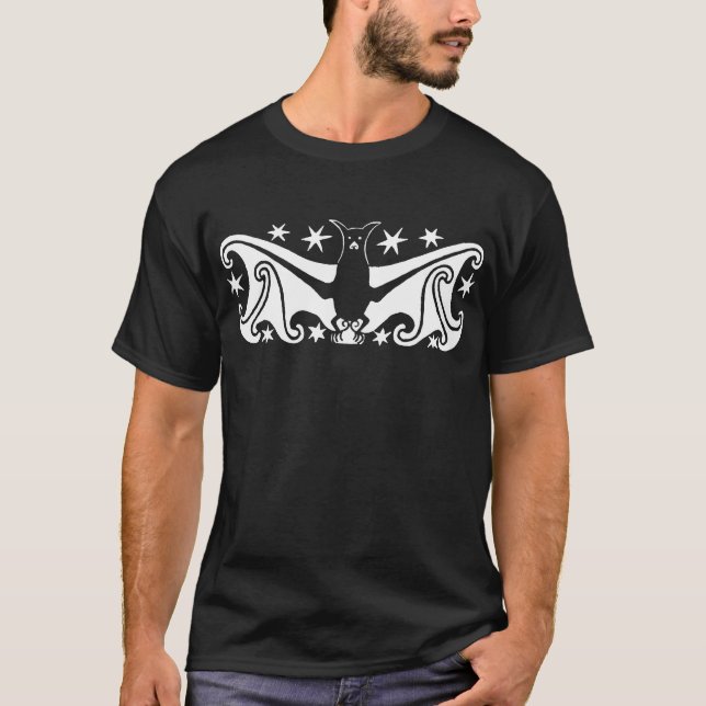 T-shirt Art Déco Halloween Flying Bat Starry Nuit (Devant)