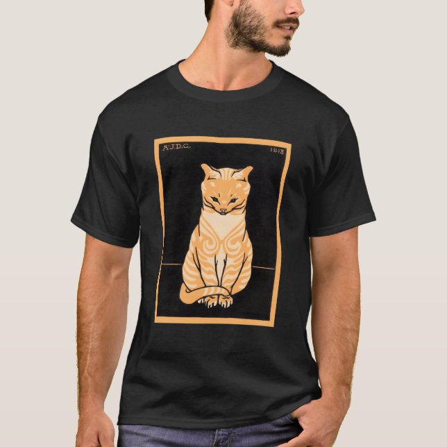 T-shirt Art Déco Orange Tabby Chat Siège Art Nouveau Class (Devant)
