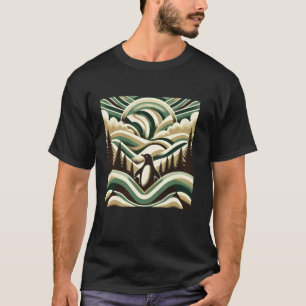 T-shirt Art Déco Rétro Vagues Manchot Arbre Crème Vert