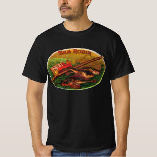T-shirt Art d'étiquette de cigare d'articles de pêche vint