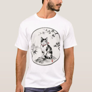 T-shirt Art du Chat à l'encre de style Zen Sumi-e