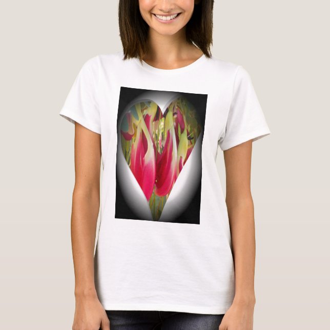 T-shirt Art du coeur floral (Devant)