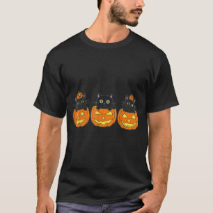 T-shirt Art effrayant chat noir citrouille Halloween année
