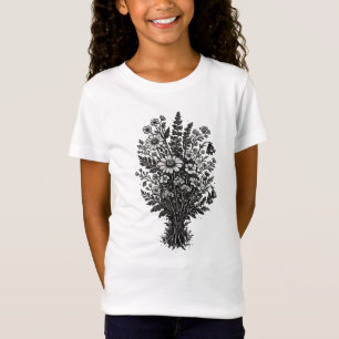 T-Shirt Art floral botanique linogravure de fleurs sauvage