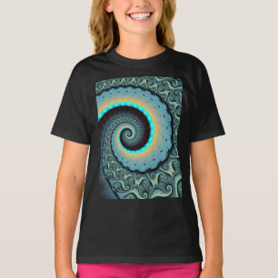 T-shirt Art fractal abstrait bleu turquoise orange Spirale