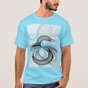 T-shirt Art fractal moderne gris anthracite abstrait bleu