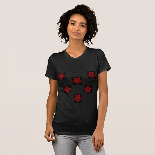 T-shirt Art géométrique fin sang étoile rouge coeur noir (Devant entier)