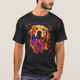 T-shirt Art Golden Retriever Chien Blue Red Heart