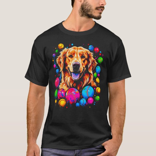 T-shirt Art Golden Retriever Dog Baseball (Devant)