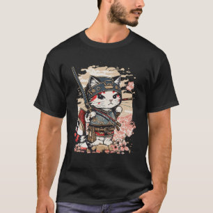 T-shirt Art japonais Chat Ninja Ukiyo e Anime Style Samura