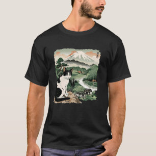 T-shirt Art japonais Kitten Nature Lover Mont Fuji Cat