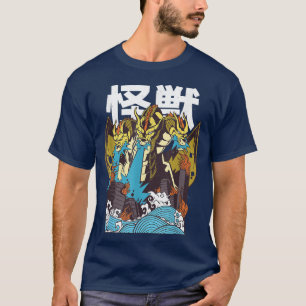 T-shirt Art japonais rétro Ghidorah Dragon Kaiju Monster O