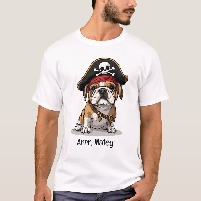 T-shirt Art Matey Pirate Français Bulldog Skull Crossbones (Devant)