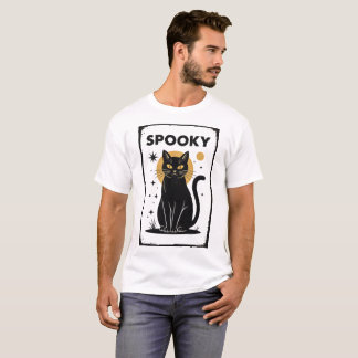 T-shirt Art minimaliste de ligne rétro de chat noir
