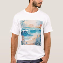 T-Shirt Art Minimaliste Vague de Plage – Esthétiqu