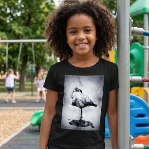 T-shirt Art moderne à l'aquarelle flamant rose noir et bla
