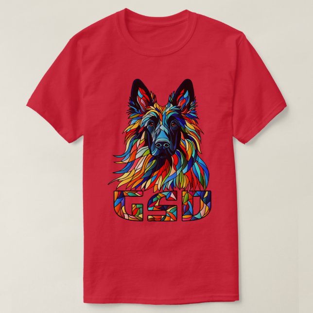 T-shirt Art Mosaïque coloré berger allemand (Design devant)