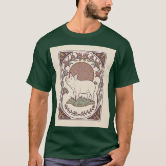T-shirt Art Nouveau Cochon Poppy Cadre Thé-Temps Tee
