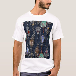 T-shirt Art Nouveau Floral : Denim Elegance.