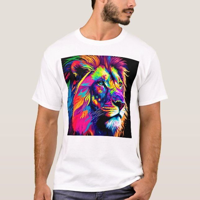 T-shirt Art numérique Abstrait 3d Portrait de Lion (Devant)