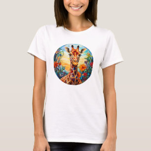 T-shirt Art numérique de girafe en verre tendu