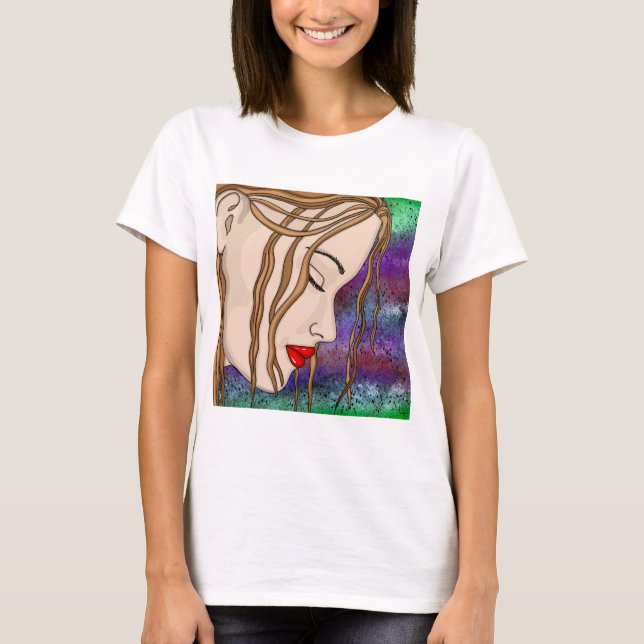 T-shirt Art numérique | Triste dame profonde dans la pensé (Devant)