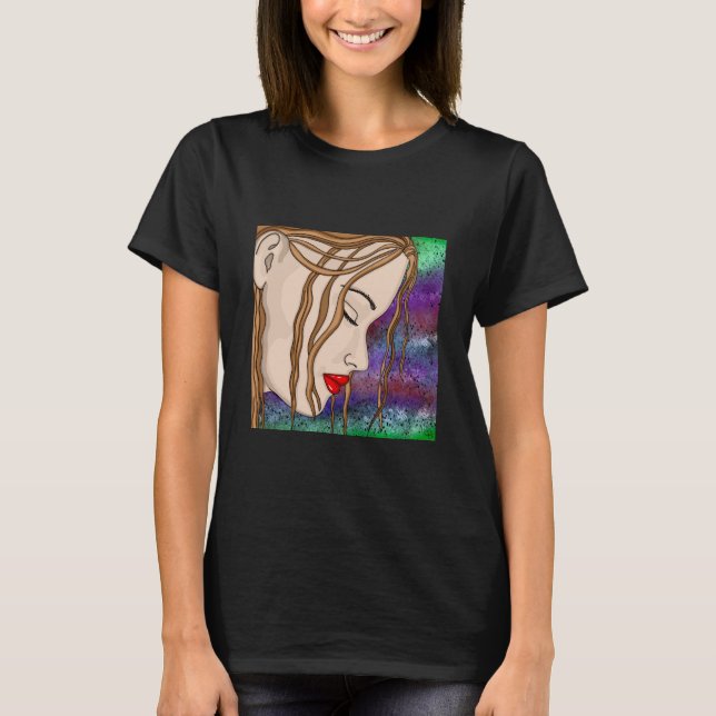 T-shirt Art numérique | Triste dame profonde dans la pensé (Devant)
