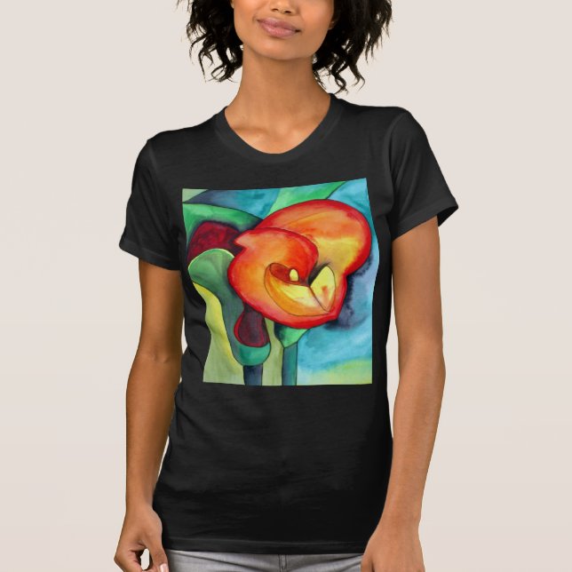 T-shirt Art original orange d'aquarelle de lis de Canna (Devant)