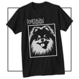 T-shirt Art Pop Dramatique Pomeranian Blanc Sur Fond Noir