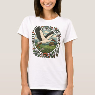 T-shirt Art populaire polonais de cigogne de campagne