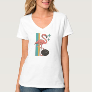 T-shirt Art Rétro Bowling Flamant Rose Milieu de Siècle