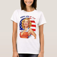Art Rétro Fille Pin-Up Joyeux 4 Juillet