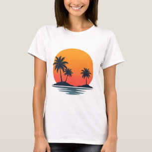 T-shirt Art Rétro Palmier Coucher de Soleil Vibes Plage Vi