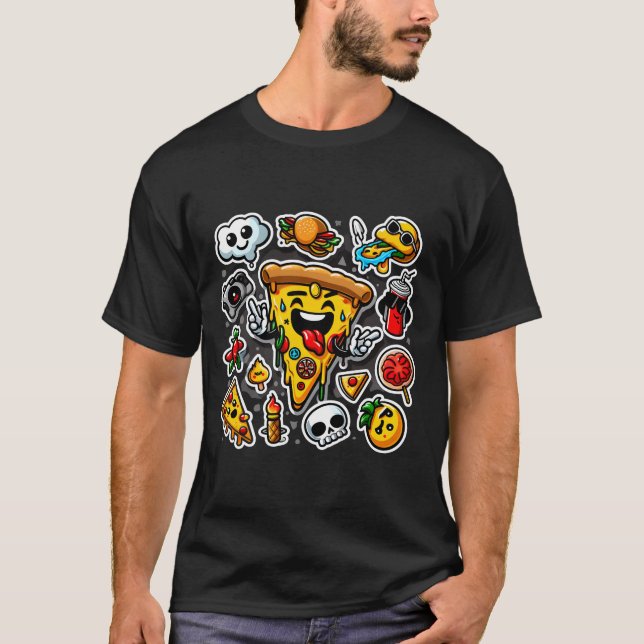 T-shirt Art Sticker Pizza Party (Devant)