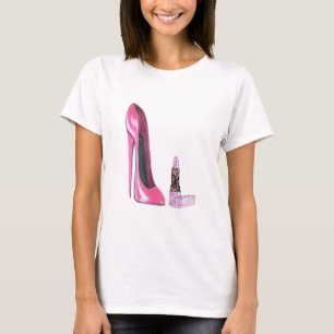 T-shirt Art stylet rose de chaussure et de rouge à lèvre