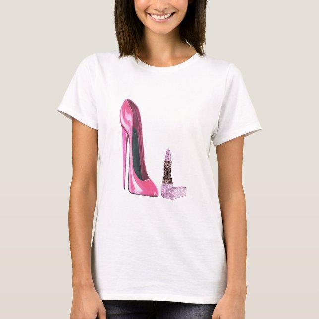 T-shirt Art stylet rose de chaussure et de rouge à lèvres (Devant)