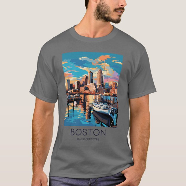 T-shirt Art Travel Impression de Boston Massachusetts (Devant)