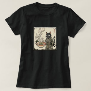 T-shirt Art Ukiyo-e de ramen de chat samouraï japonais